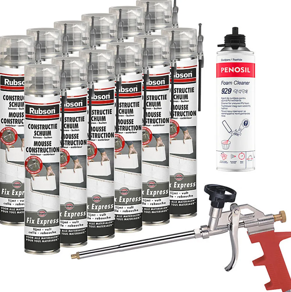 Rubson Mousse Expansive-Pack 12 Mousses construction 750ml Fix Express + Nettoyant FoamCleaner 929 500ml Penosil + Pistolet