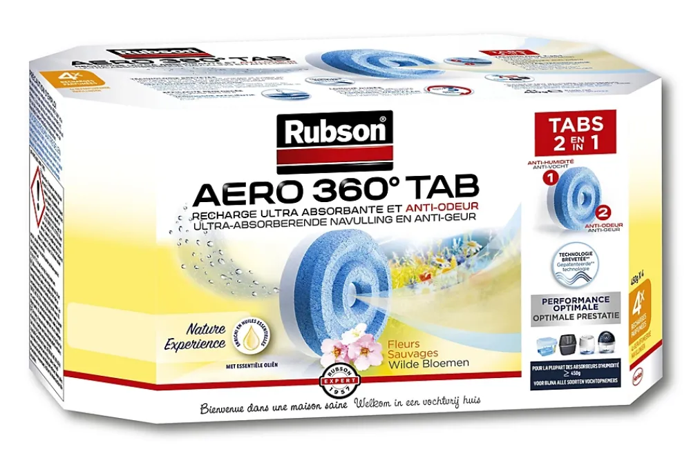 Rubson Absorbeur D'Humidité-- Recharge Aero 360 Nature Experience Fleurs Sauvages Lot De 4 Recharges