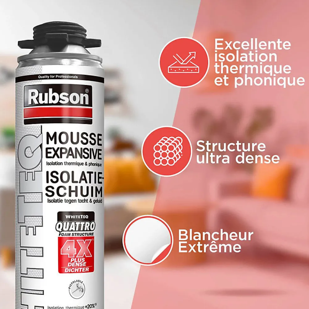 Rubson WhiteTeq Mousse expansive pistolable 750ml - Isolation thermique et phonique