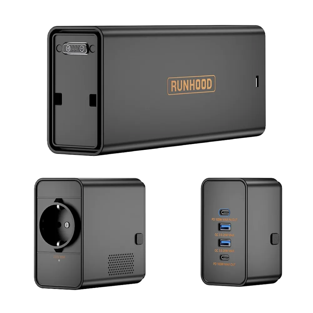 Runhood Station Électrique-EB324 - 324 Wh Batterie Portable - 4 Ports USB PD + 1 Sortie AC 80 W - Modules UE256 et AE80 Inclus