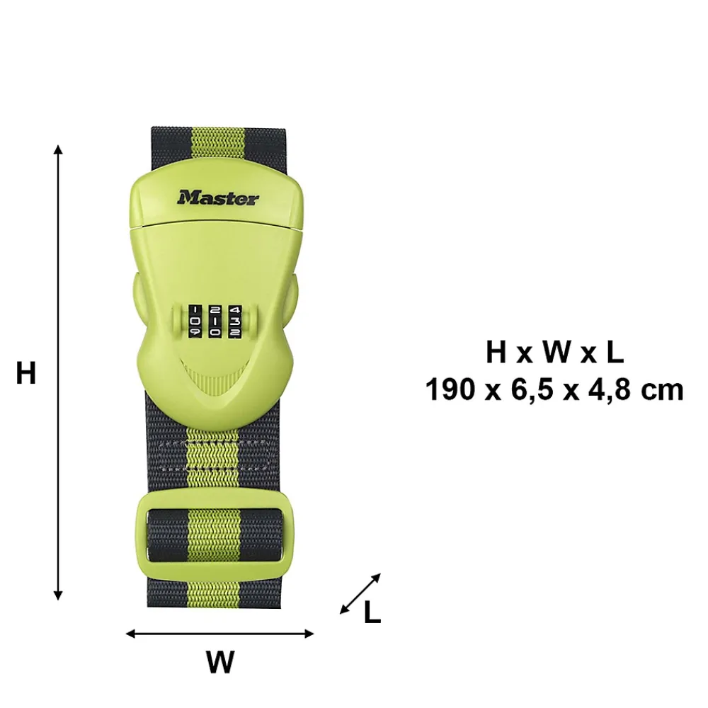 Master Lock Sangle bagages à combinaison vert anis et rayures gris foncé 2 m
