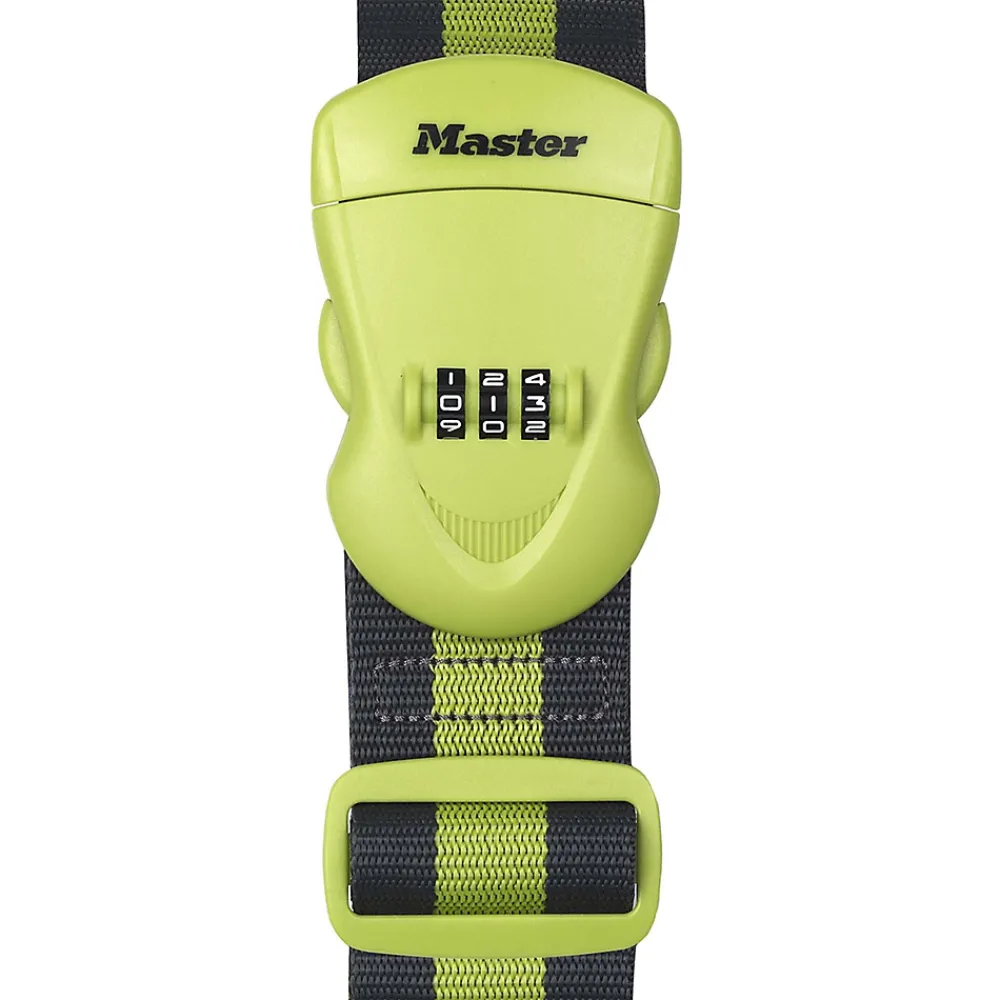 Master Lock Sangle bagages à combinaison vert anis et rayures gris foncé 2 m