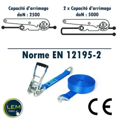 Lem Select Sangle d'arrimage à cliquet 2 éléments - 50mm - 12 mètres - Bleu