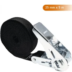 Linxor Sangle d'arrimage à cliquet - 25 mm x 5 m - Noir -