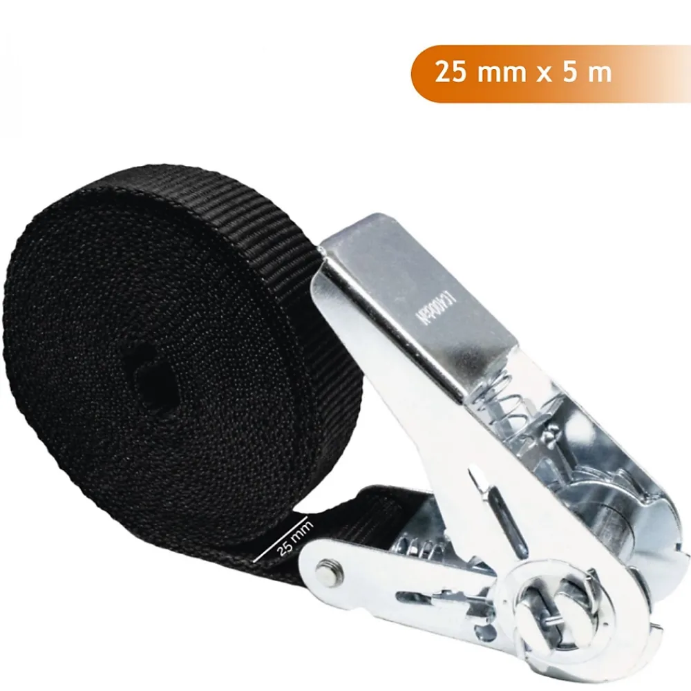 Linxor Sangle d'arrimage à cliquet - 25 mm x 5 m - Noir -