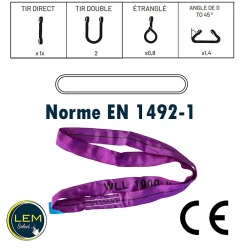 Lem Select Sangle-Sangle élingue ronde sans fin 4m - 1000kg - 1T - Violette