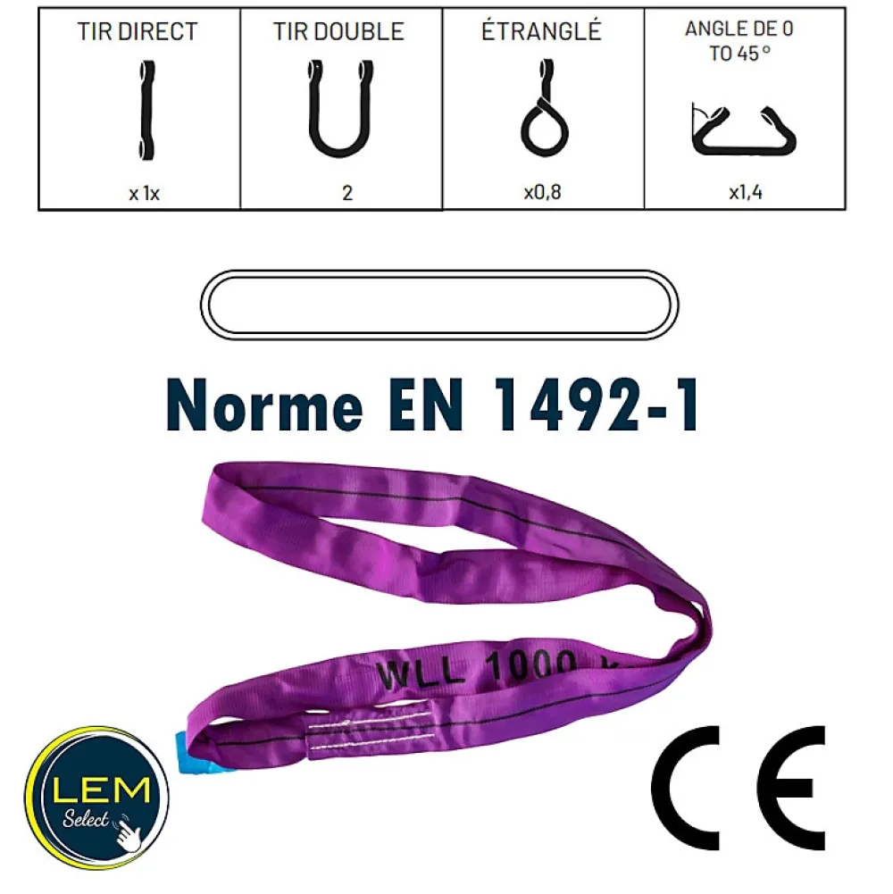 Lem Select Sangle-Sangle élingue ronde sans fin 4m - 1000kg - 1T - Violette