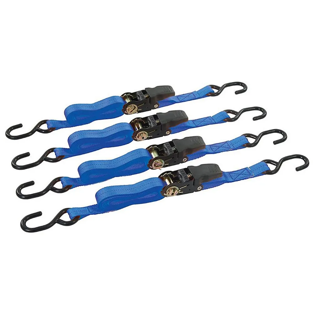 Silverline Sangle-Sangles d'Arrimage à Cliquet 4 m x 25 mm - Lot de 4 - Rupture à 700 kg - Sécurisez Vos Charges -