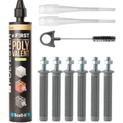 Scell-It Cheville Scellement Chimique-SCELL IT Kit Scellement Chimique FIRST300 300ml Ton béton avec 6 Tamis et Tige Acier M8 et Brosse