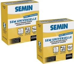 Semin Colle Papier Peint-Sem-Universelle, Colle en Poudre pour Papiers Peints Légers et Lourds, Intérieur, Boite 250 g (lot de 2)