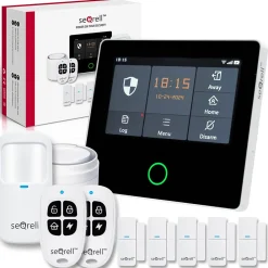 Seqrell , Systeme Alarme Maison sans Fil GSM 4G, WLAN avec écran Tactile et Batterie 1500 mAh. Alexa, Application Android et iOS