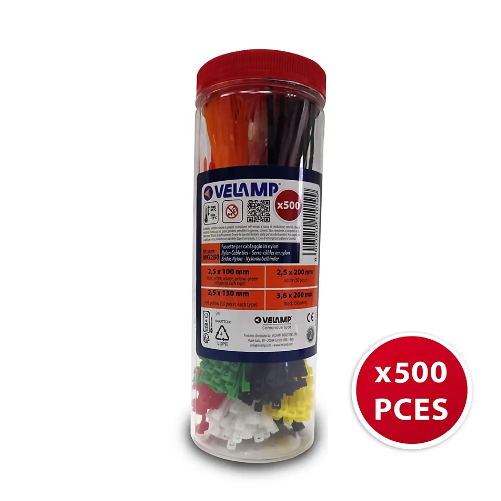 Velamp Serre-câbles de couleur en nylon, différentes tailles - 500 pièces assorties