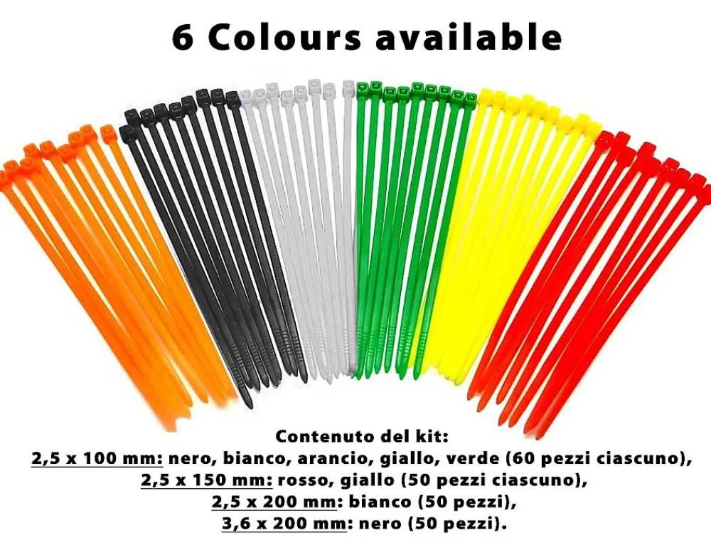 Velamp Serre-câbles de couleur en nylon, différentes tailles - 500 pièces assorties