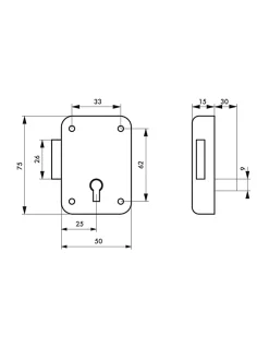 Thirard Serrure De Meuble|Serrure De Meuble-Serrure de meuble Paris pour porte d'ameublement, gauche, axe 25mm, 50x70mm, gris, 1 clé -