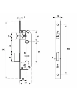 Thirard Serrure encast. Intelock trou cylindre pour poignées connectées, inox, axe30mm, entr'axes85mm, carré8, BC - INTELOCK