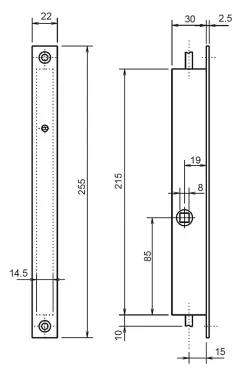 Metalux Loquet, Targette Et Moraillon De Porte-Serrure à encastrer 2 points à levier coffre 32/30 axe 22,5mm - - F132305000