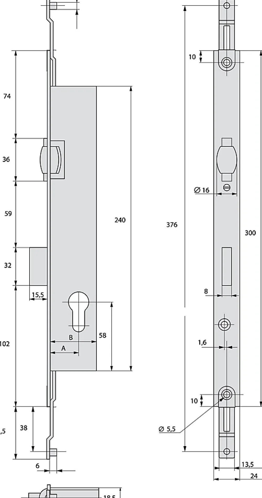 Stremler Assa Abloy Serrure à encastrer 3 points série 2274 - STREMLER Argent 18,5