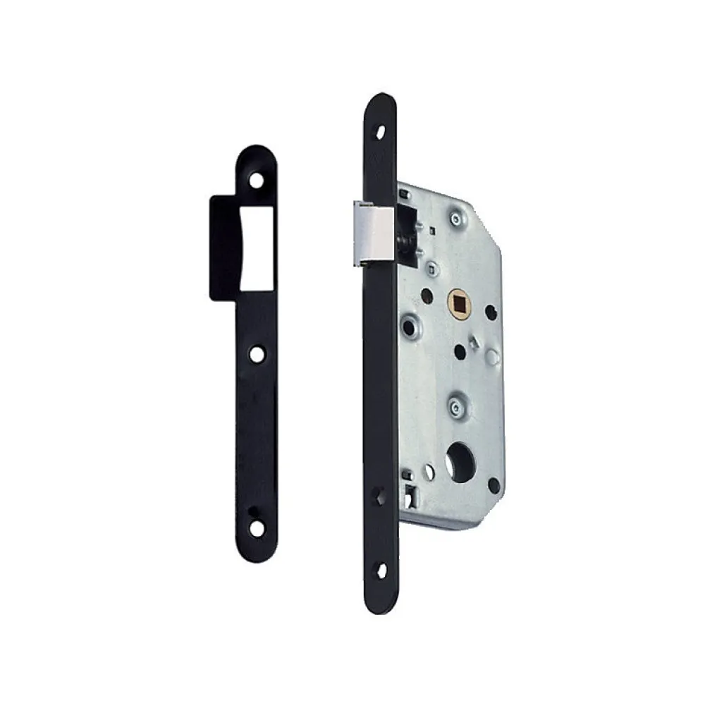 Vachette Serrure à larder D452 Bec de cane axe 50mm bout rond finition noir avec gâche - - 16093000