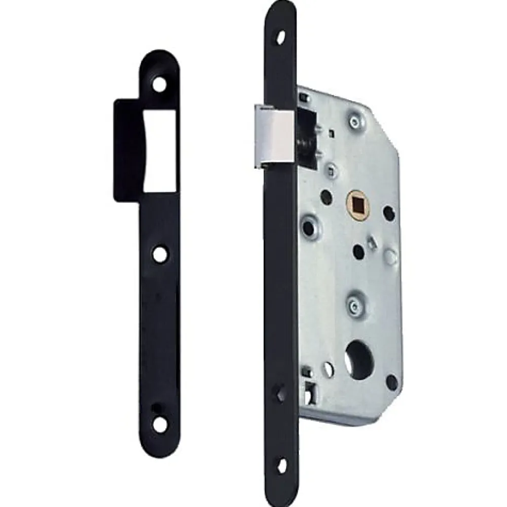 Vachette Serrure à larder D452 Bec de cane axe 50mm bout rond finition noir avec gâche - - 16093000