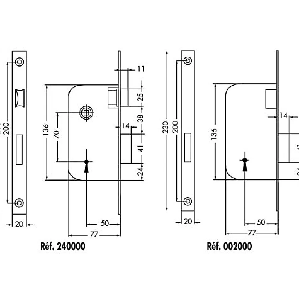 Jpm Serrure à larder MULTIBAT à pêne dormant et demi tour axe 50mm T/NO bout rond sans gâche réversible - - 240000-02-1J