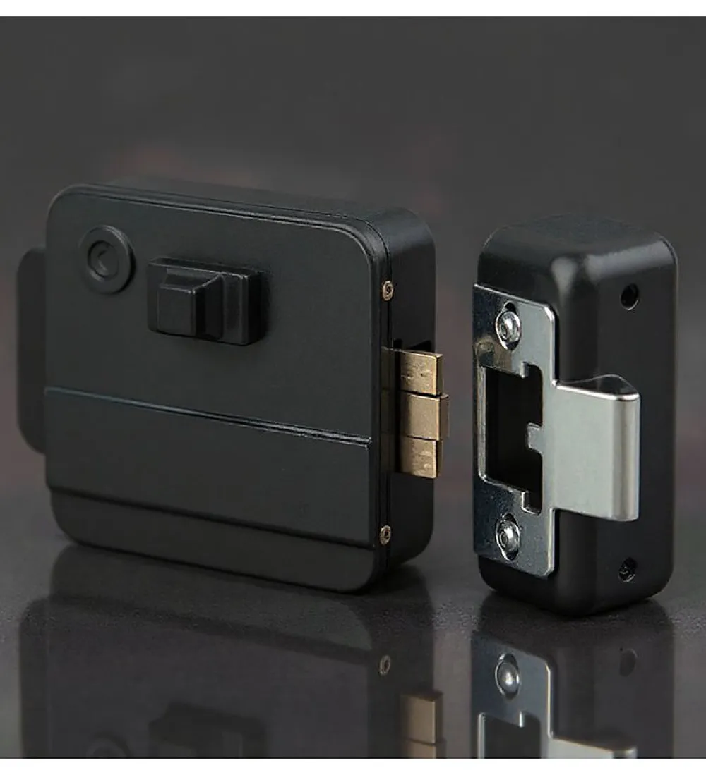 Autres Serrure Connectée-Serrure éléctrique 12V réversible en applique cylindre exterieur et bouton intérieur DOM