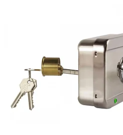 Autres Serrure électrique motorisée en applique pene dormant cylindre rond réversible 12V DOM CE105