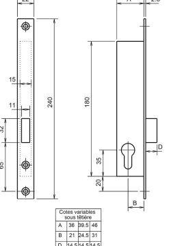 Metalux Loquet, Targette Et Moraillon De Porte-Serrure monopoint à larder profil étroit pêne dormant Série 13 largeur 46mm - - F113460000