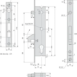Stremler Assa Abloy Loquet, Targette Et Moraillon De Porte-Serrure monopoint pêne crochet à bascule 45mm - STREMLER - 2562.45.0