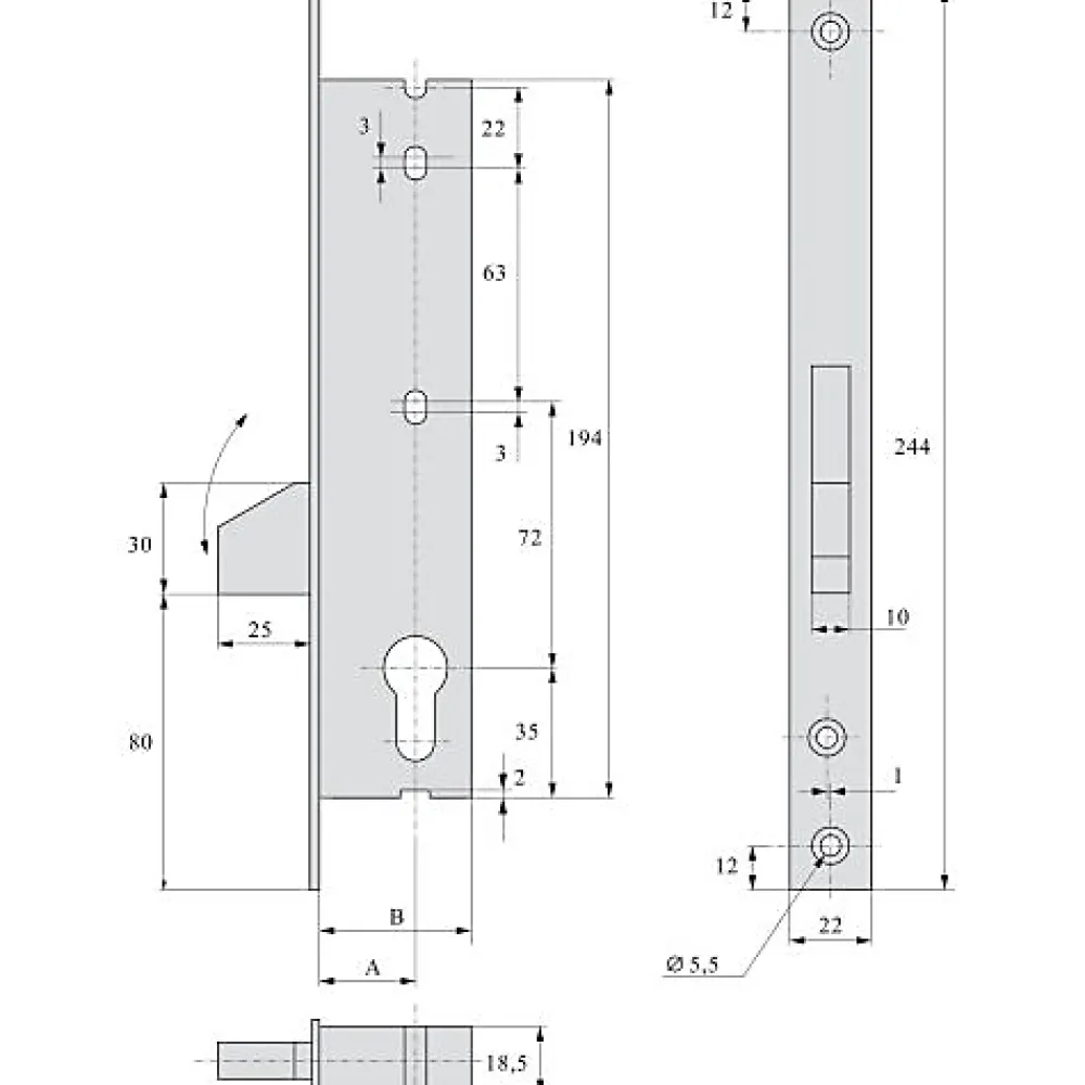 Stremler Assa Abloy Serrure monopoint pêne dormant à bascule 36mm - STREMLER - 2362.36.0