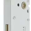 Bricard Serrure De Porte-Serrure à mortaiser bec de cane à condamnation pour porte de salle de bains ou toilettes, axe 50 mm, carré de 7, coloris blanc. Bouts ronds.