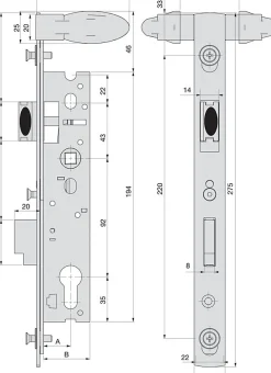 Stremler Assa Abloy Serrure piscine monopoint double manoeuvre pêne dormant demi-tour 39mm - STREMLER - 2268.39.0