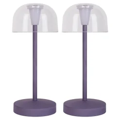 Näve Set de 2 lampes de table LED rechargeables Gomba extérieur intérieur métal plastique couleur mûre hauteur 18,5cm