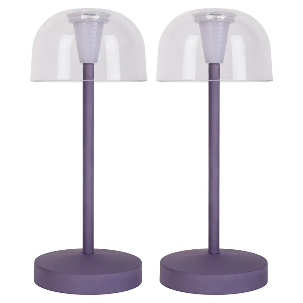 Näve Set de 2 lampes de table LED rechargeables Gomba extérieur intérieur métal plastique couleur mûre hauteur 18,5cm