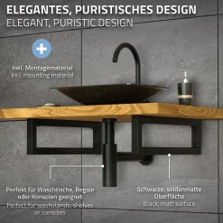Ml-Design Equerre De Fixation-Set de 2x consoles murales support d'étagères en acier noir mat 450x150x30 mm
