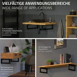 Ml-Design Equerre De Fixation-Set de 2x consoles murales support d'étagères en acier noir mat 500x150x30 mm