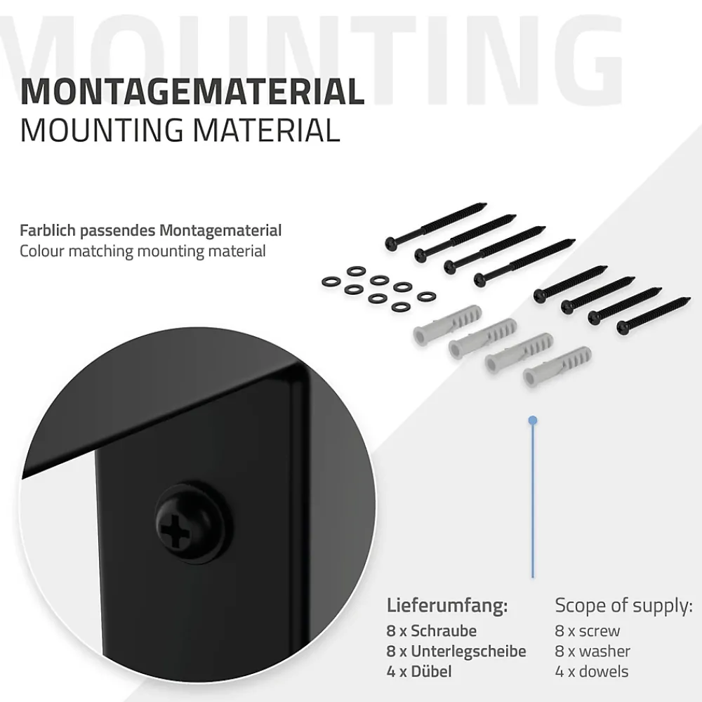 Ml-Design Equerre De Fixation-Set de 2x consoles murales support d'étagères en acier noir mat 500x150x30 mm