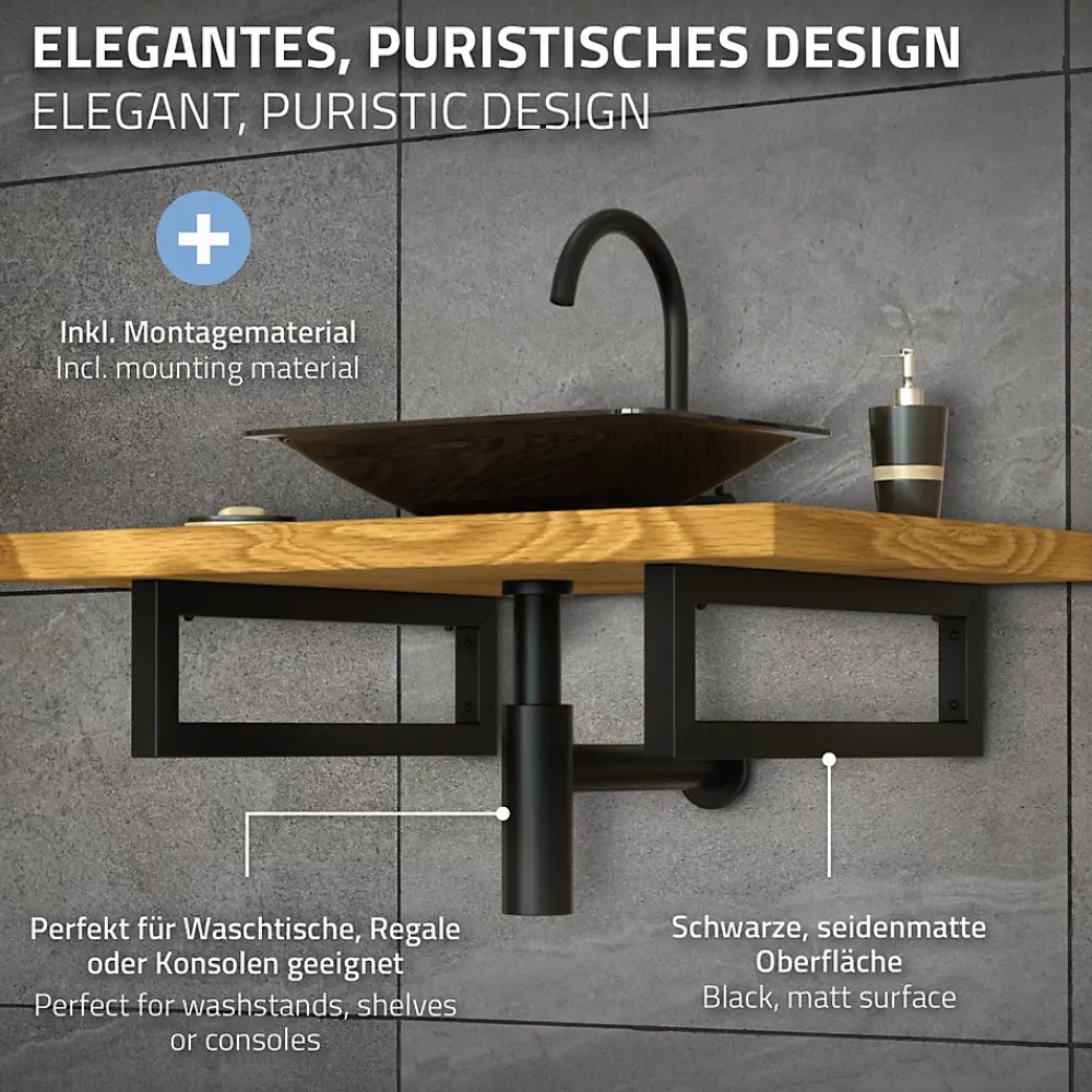 Ml-Design Equerre De Fixation-Set de 2x consoles murales support d'étagères en acier noir mat 500x150x30 mm