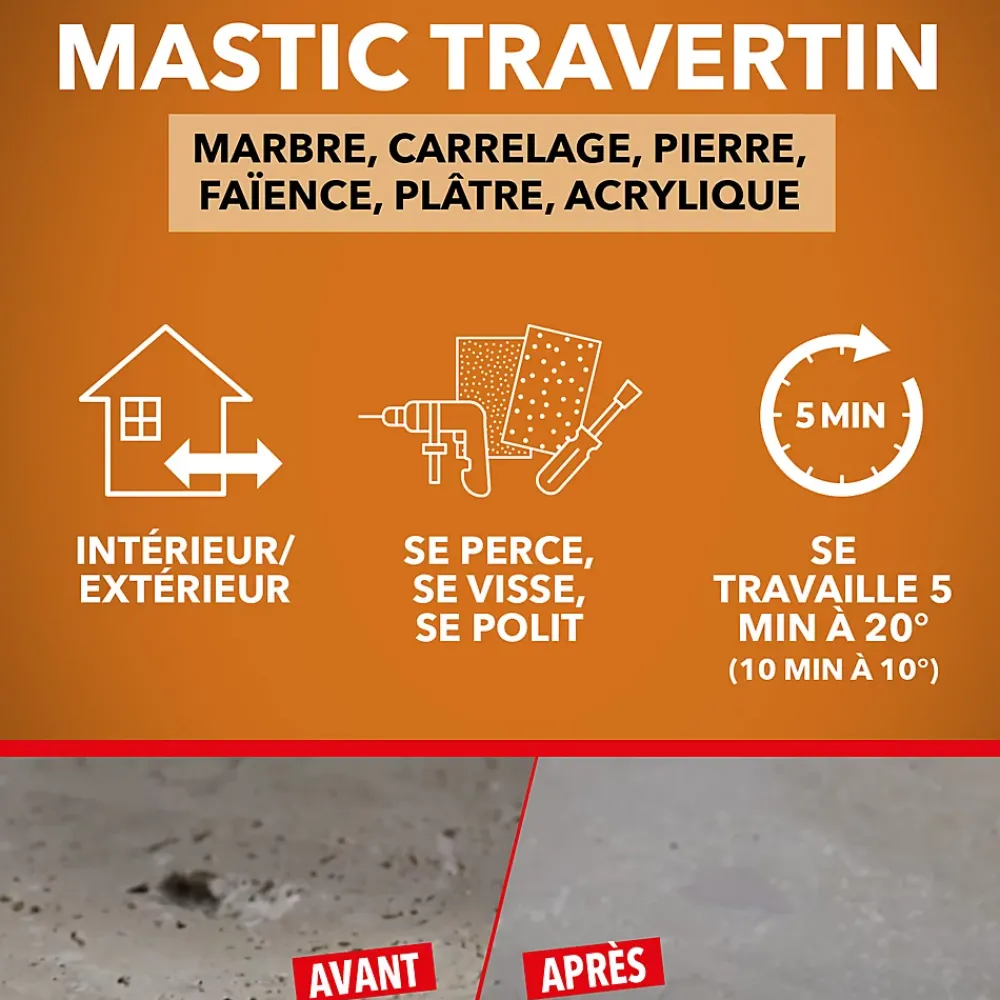 Sinto Mastic, Cartouche Joint Et Silicone-pierre travertin, la boite de 170 ml