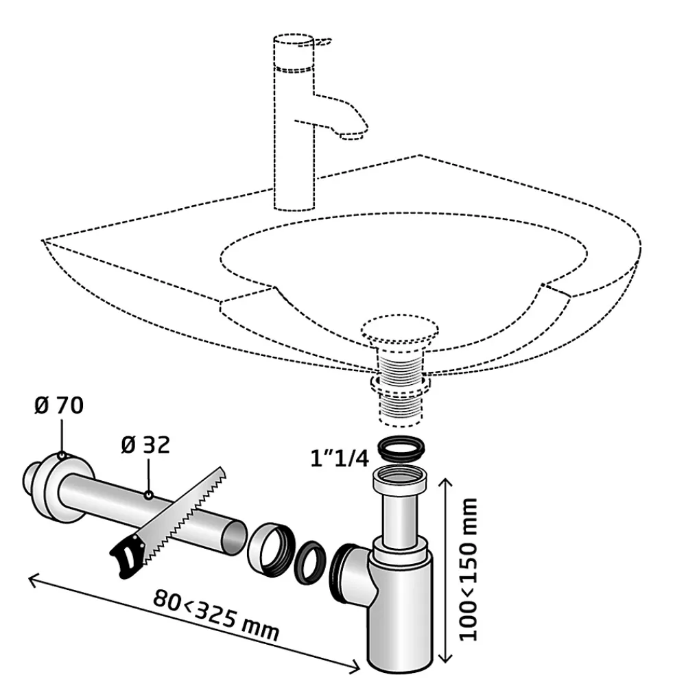 Wirquin Evacuation De Lavabo-Vasque|Siphon Pour Lavabo-Siphon chromé 32mm avec tuyau