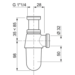 Wirquin Siphon à compression chromé ø32 mm Flomasta