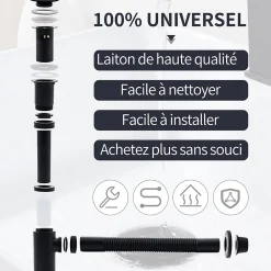 Homelody Evacuation De Baignoire-Siphon de Lavabo avec Bonde Pop Up Universel Noir Mat en Acier Inox et Laiton pour Salle de Bain