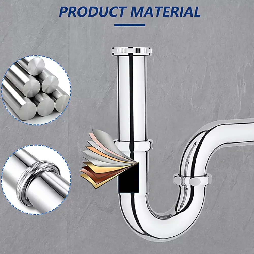 Homelody Siphon de Lavabo en Acier Inox Chrome Anti Odeur Tube Courbe en Forme de G Ouverture Quart de Tour pour Lavabo