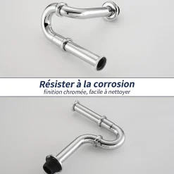 Homelody Siphon de Lavabo en Acier Inox Chrome Anti Odeur Tube Courbe en Forme de G Ouverture Quart de Tour pour Lavabo