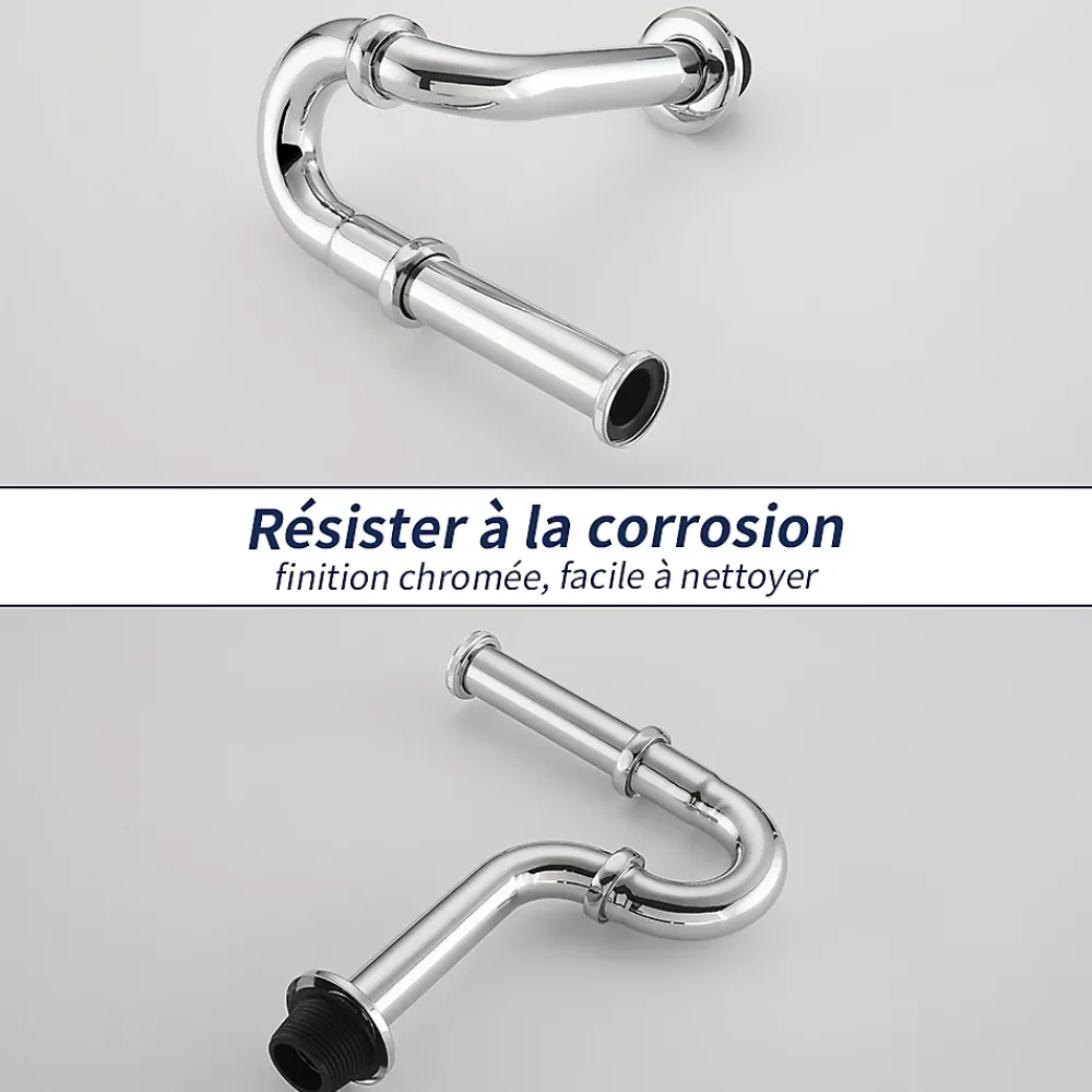 Homelody Siphon de Lavabo en Acier Inox Chrome Anti Odeur Tube Courbe en Forme de G Ouverture Quart de Tour pour Lavabo