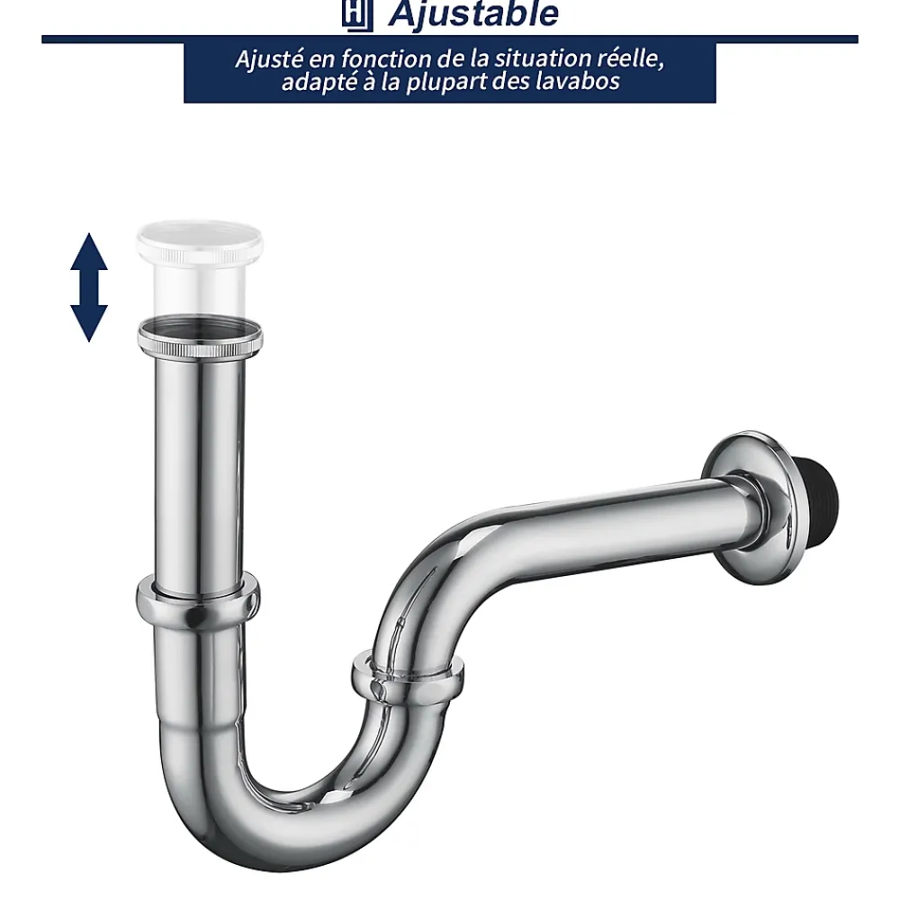 Homelody Siphon de Lavabo en Acier Inox Chrome Anti Odeur Tube Courbe en Forme de G Ouverture Quart de Tour pour Lavabo