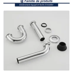 Homelody Siphon de Lavabo en Acier Inox Chrome Anti Odeur Tube Courbe en Forme de G Ouverture Quart de Tour pour Lavabo