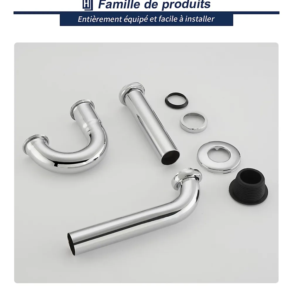 Homelody Siphon de Lavabo en Acier Inox Chrome Anti Odeur Tube Courbe en Forme de G Ouverture Quart de Tour pour Lavabo