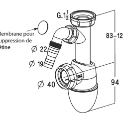 Nicoll Siphon d'évier avec prise M.A.L - 1'1/2 - Diamètre 40 mm - Easyphon -