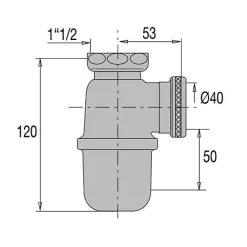 Valentin Siphon evier non réglable sortie D40 laiton brut - - 36620000900