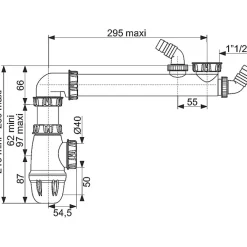 Valentin Evacuation D'Évier-Siphon gain de place 1 bac - Diamètre 40 mm